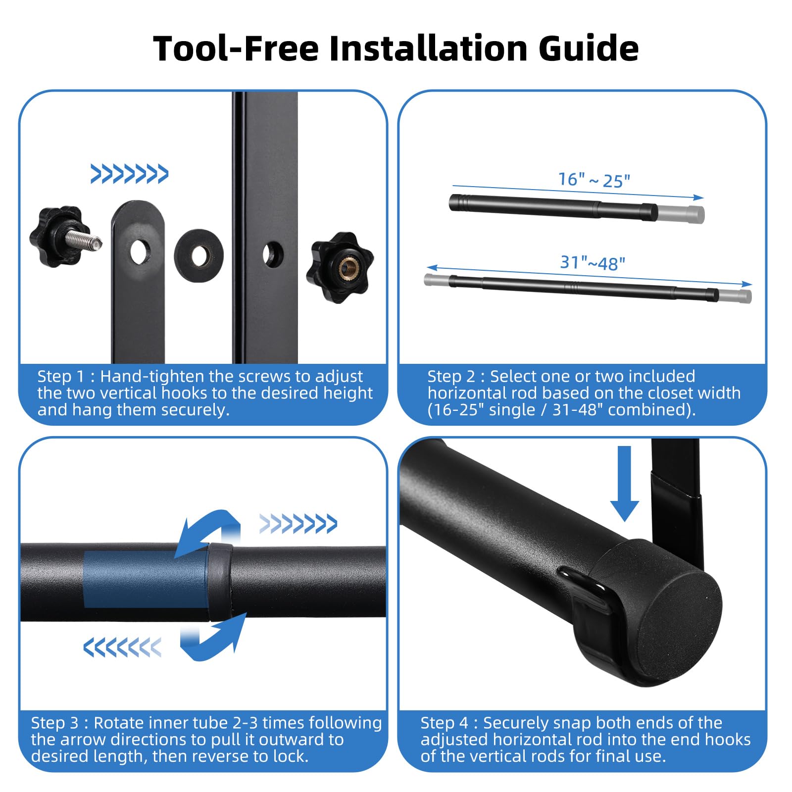 Idefair no-drill installation closet rod quick tool-free setup