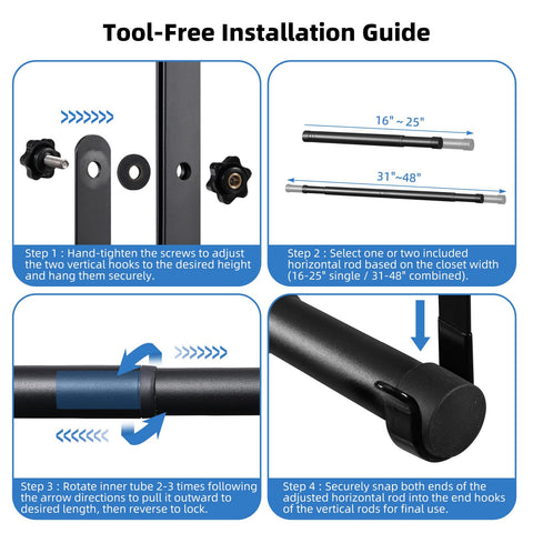 Idefair no-drill installation closet rod quick tool-free setup