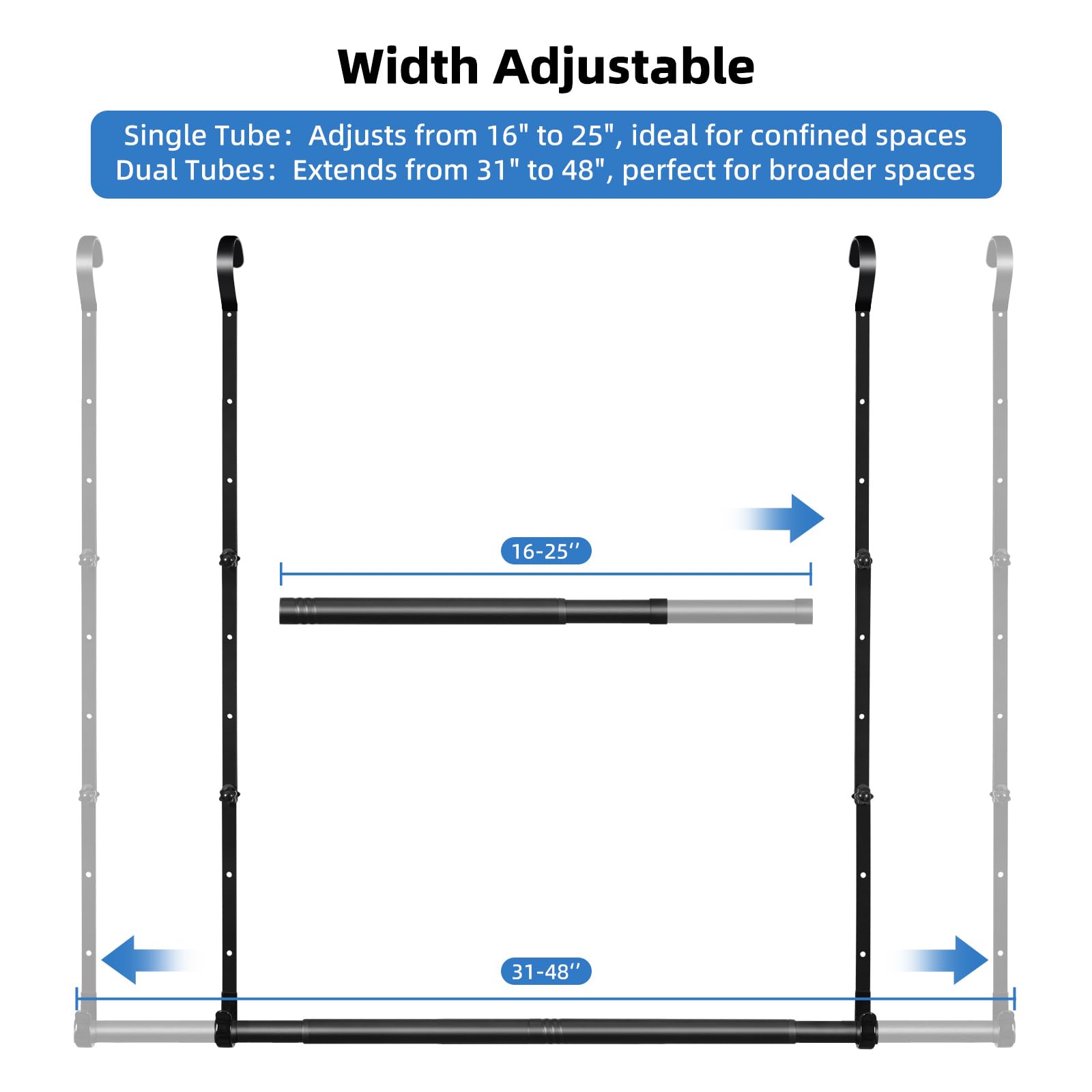 Idefair stepless extension rod adapts width without presets