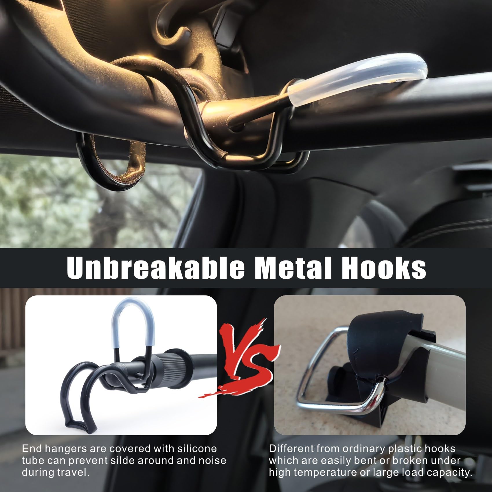 Idefair bar with anti-slip dividers keeps garments organized inside vehicle
