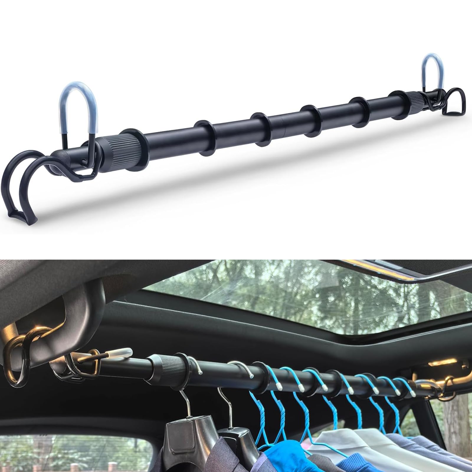 Idefair heavy-duty telescopic car clothes hanger bar extended rod 30-66in for wardrobe space