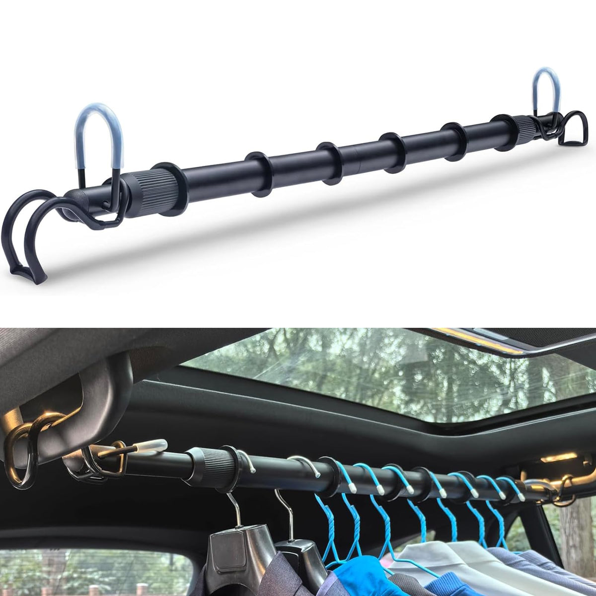Idefair heavy-duty telescopic car clothes hanger bar extended rod 30-66in for wardrobe space