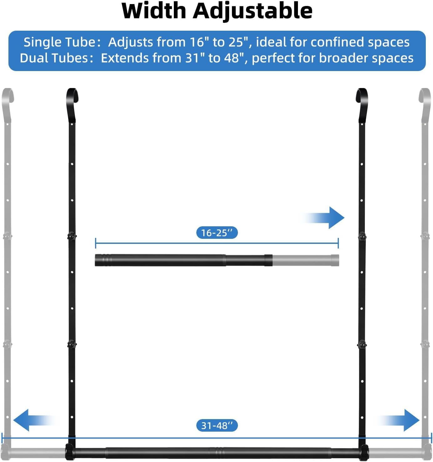 Idefair stepless extension from 16 to 48 inches enables precise width in any closet.