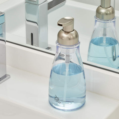 iDesign foaming soap dispenser clear bottle filled for monitoring refills