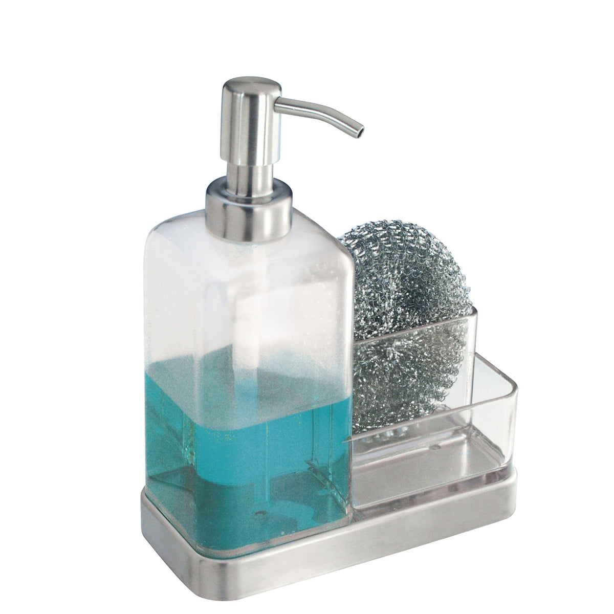 iDesign Forma soap pump with caddy showing organized sink storage for kitchen or bath.