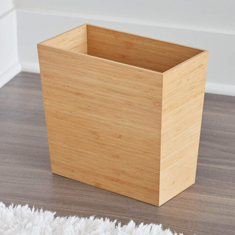 idesign Formbu bamboo rectangular waste bin in a kitchen setting for compact waste disposal