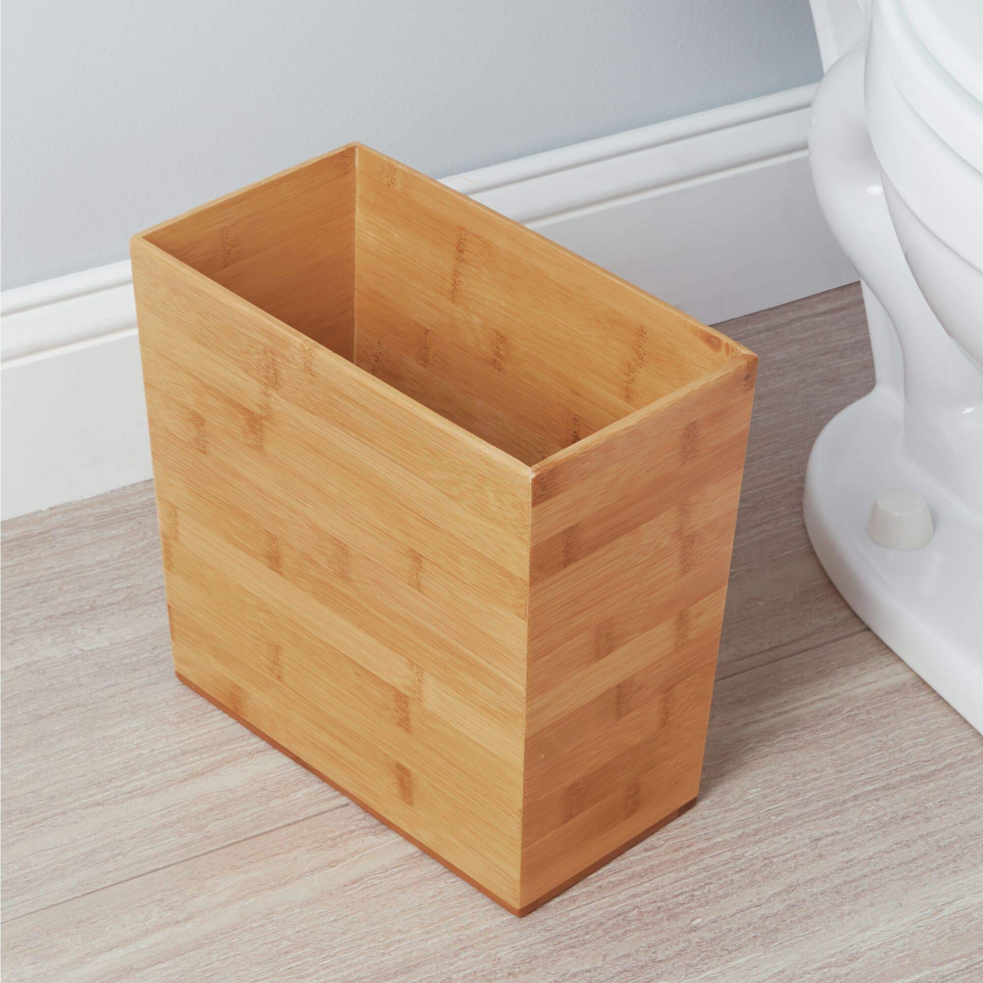 idesign Formbu bamboo rectangular waste bin side view showing textured veneer for daily use