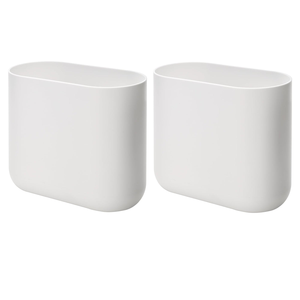 iDesign small slim trash can with white finish for compact bathroom use