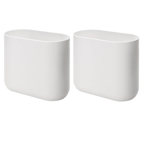 iDesign small slim trash can with white finish for compact bathroom use
