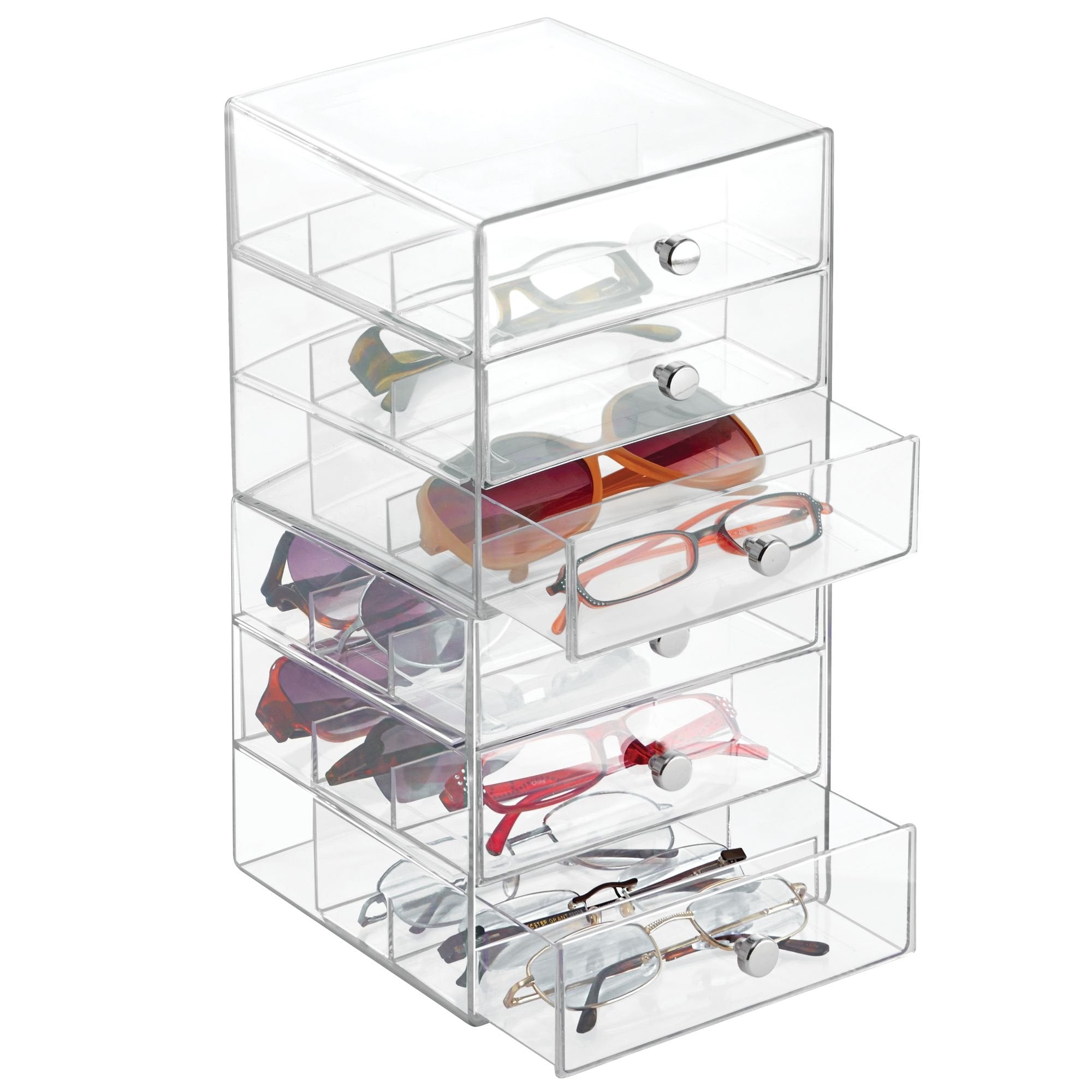 idesign vanity organizer side view highlights transparent panels for quick item spotting.