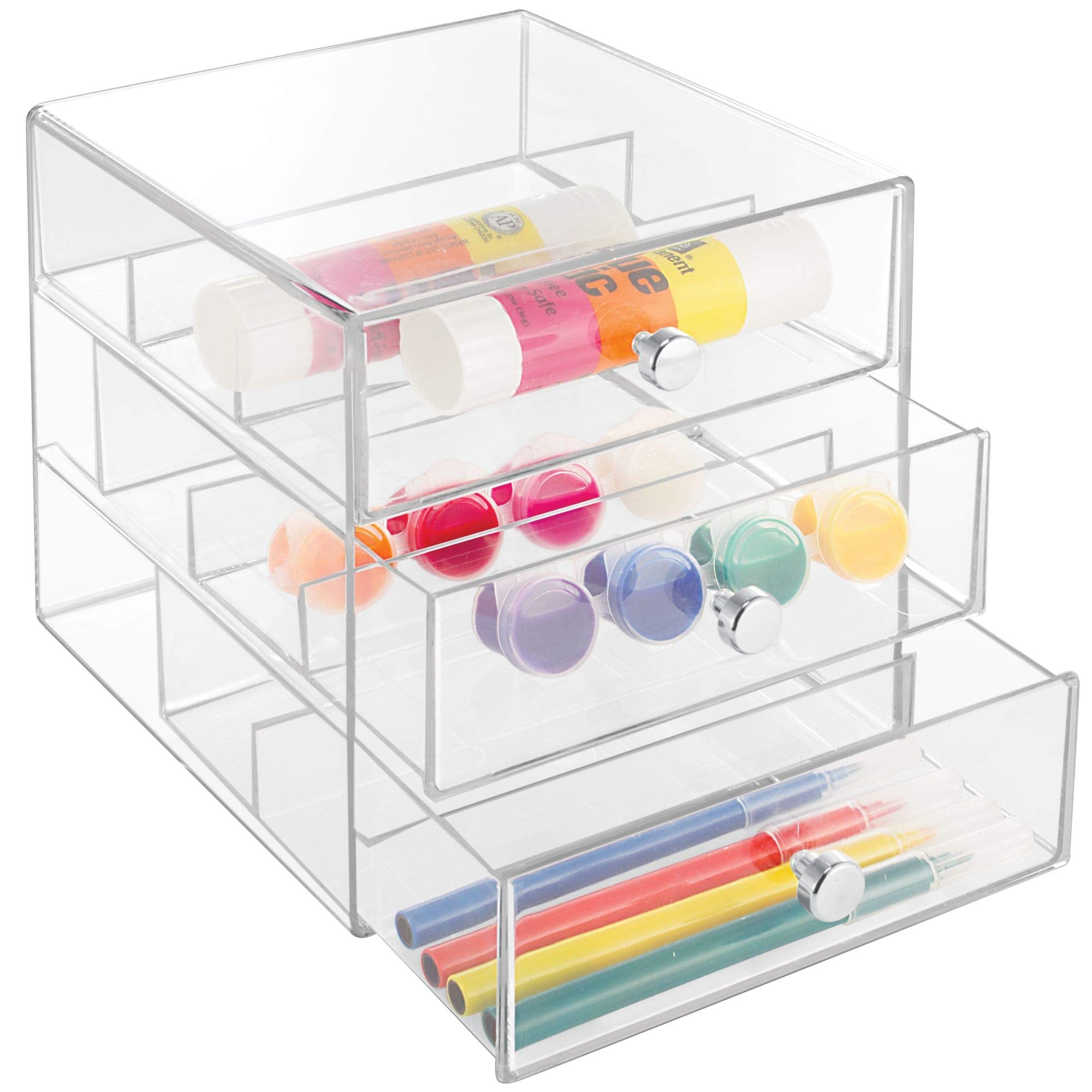 idesign 3-drawer vanity organizer compact size fits small bathrooms.