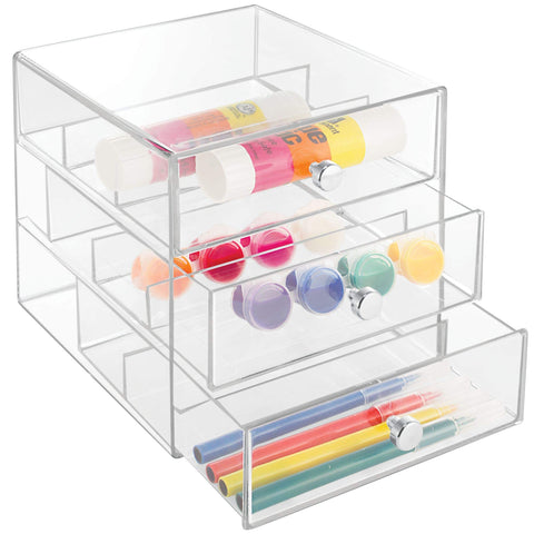 idesign 3-drawer vanity organizer compact size fits small bathrooms.