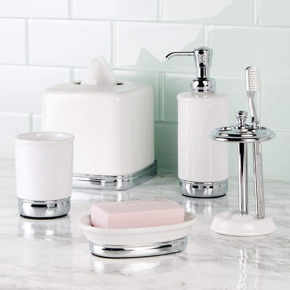 idesign York tissue box cover in use on bathroom counter
