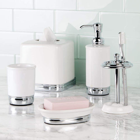 idesign York tissue box cover in use on bathroom counter