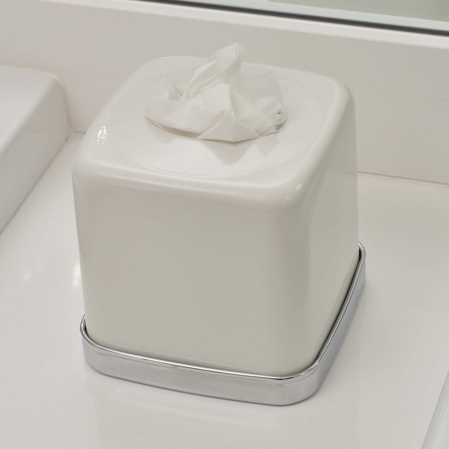 idesign York tissue box cover vanity and desk use