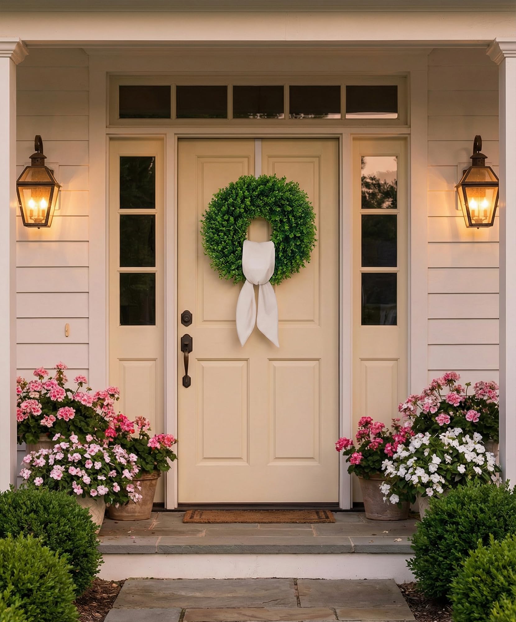 IDOGliitte boxwood wreath twenty-two inch diameter for balanced display.
