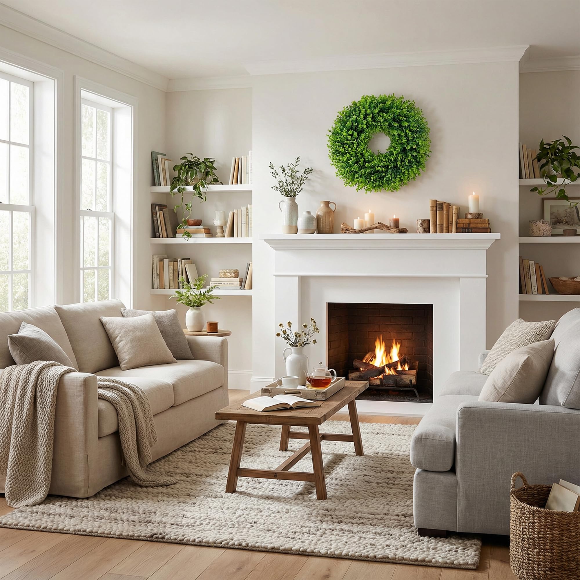 IDOGliitte boxwood wreath handcrafted greenery for a natural look.