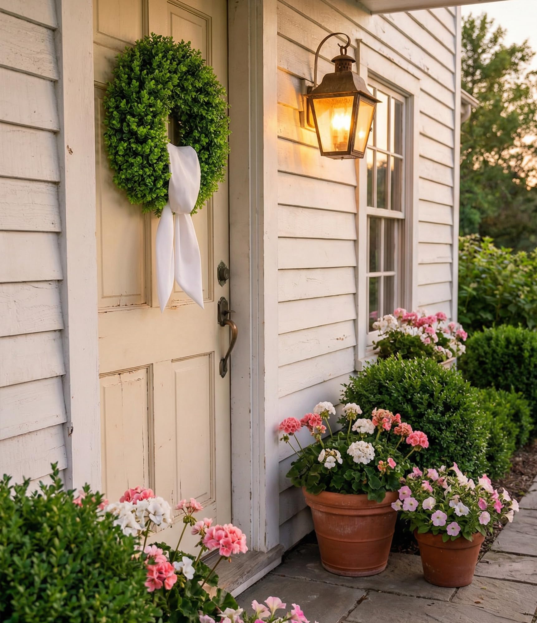IDOGliitte boxwood wreath ready to hang with built-in hook.