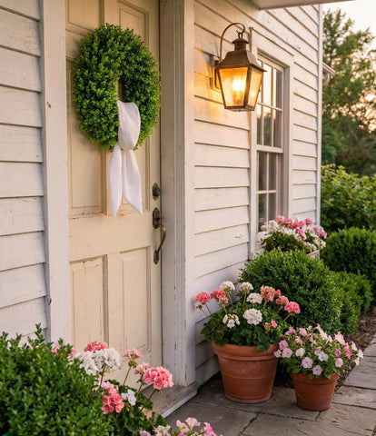 IDOGliitte boxwood wreath ready to hang with built-in hook.