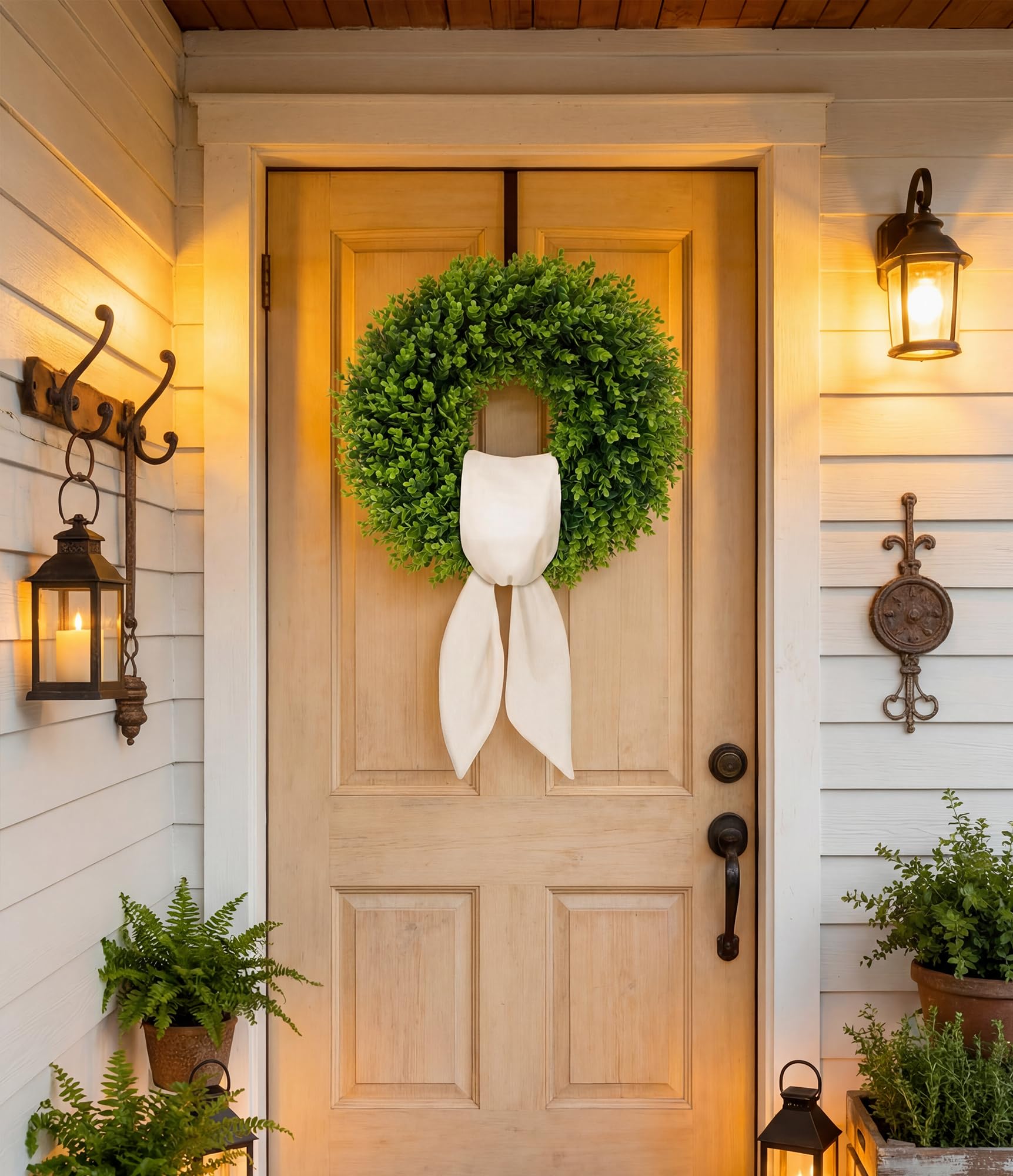 IDOGliitte boxwood wreath care-free seasonal interior-exterior decor.