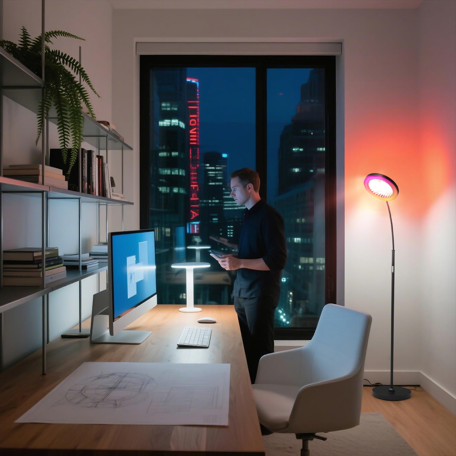 IDOGLOME black floor-standing unit blends with modern decor.