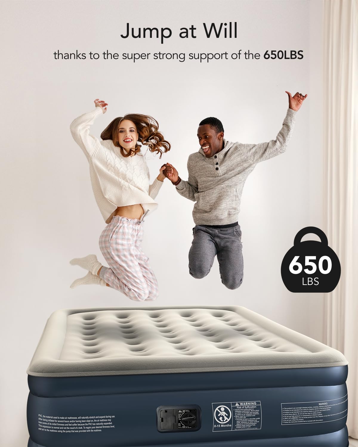 iDOO air mattress full four-chamber structure for balanced support