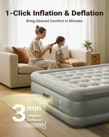 iDOO air mattress queen inflates in about three minutes with built-in pump