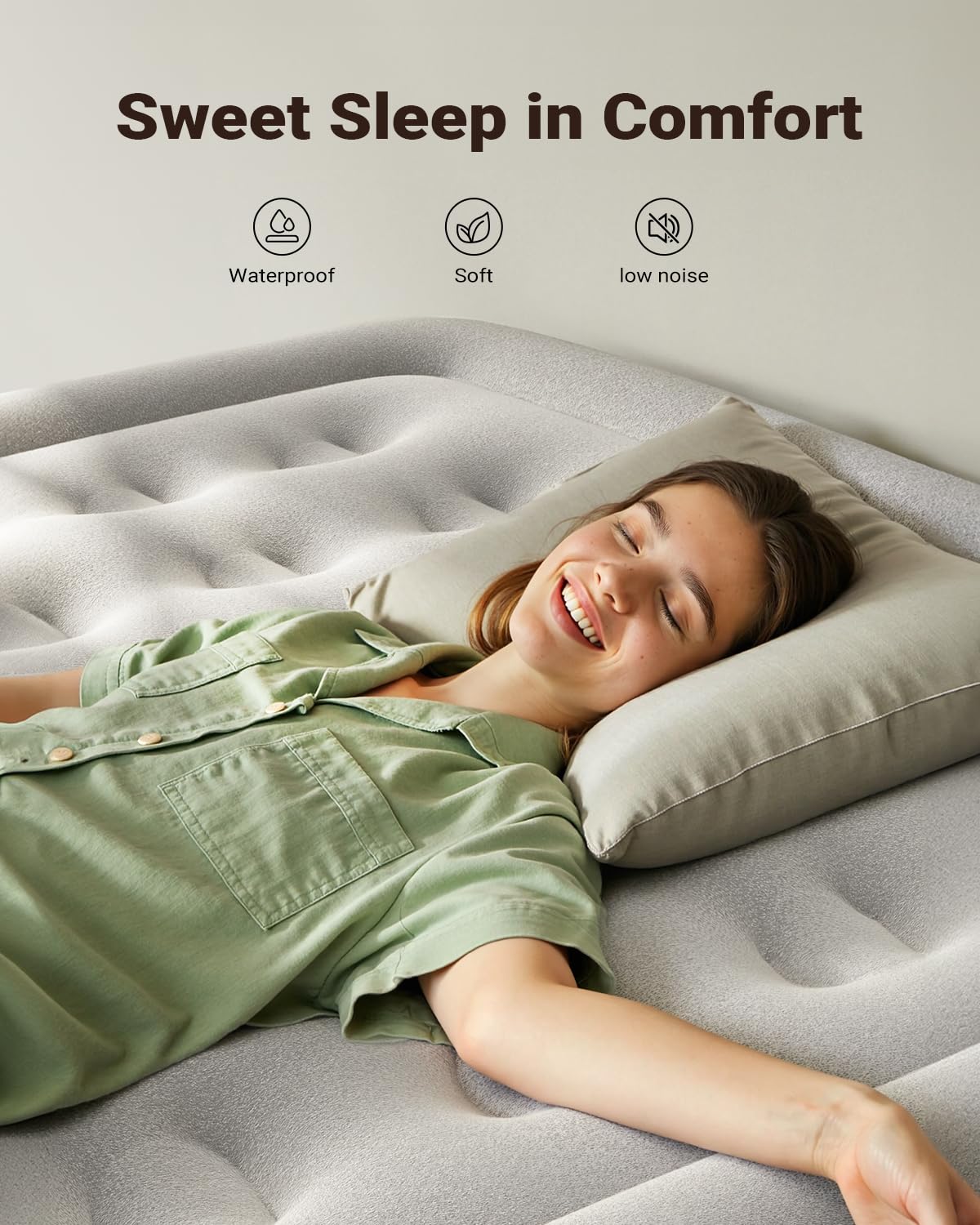 iDOO air mattress queen showing built-in pump for quick setup