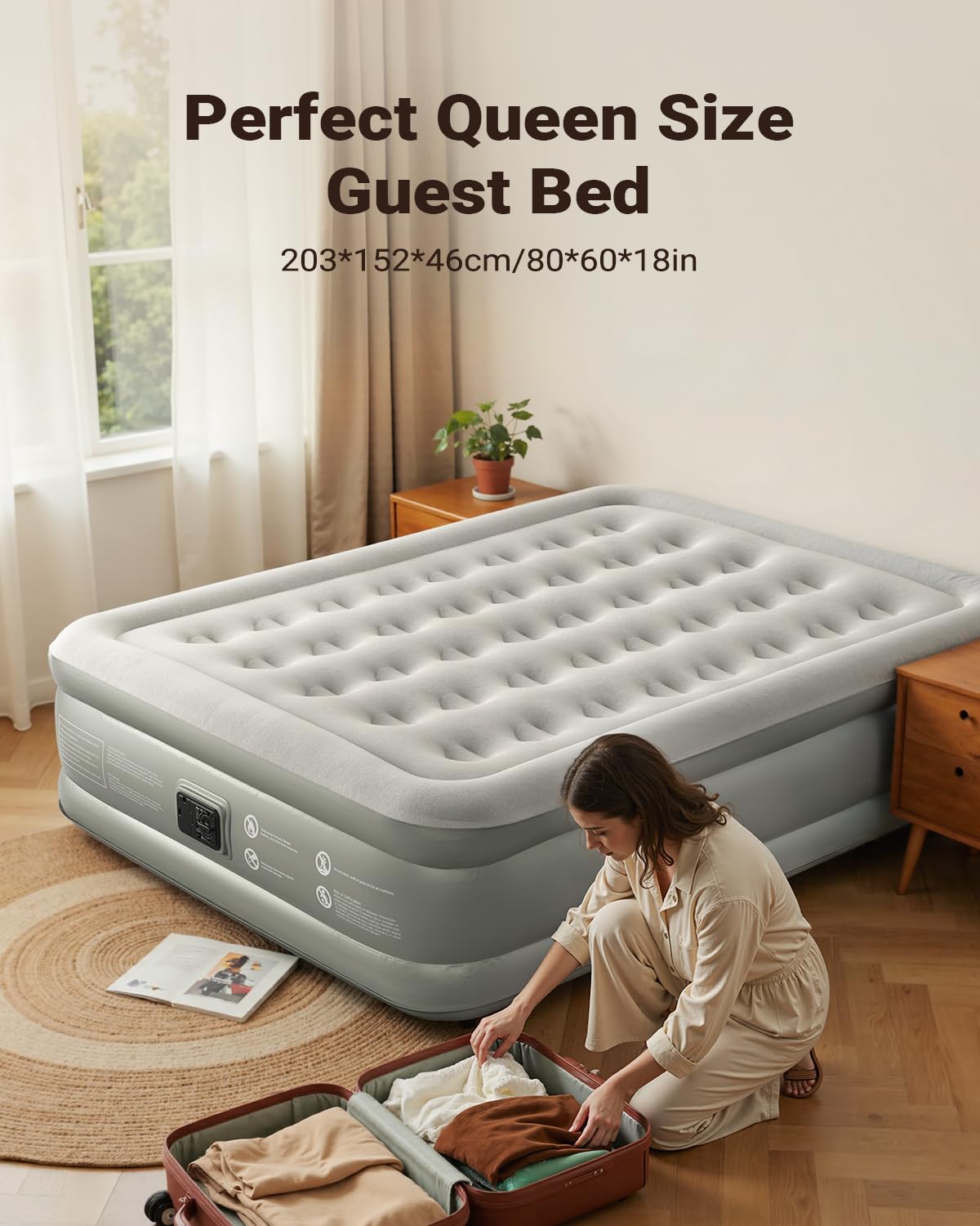 iDOO air mattress queen deflated and stored in carry bag