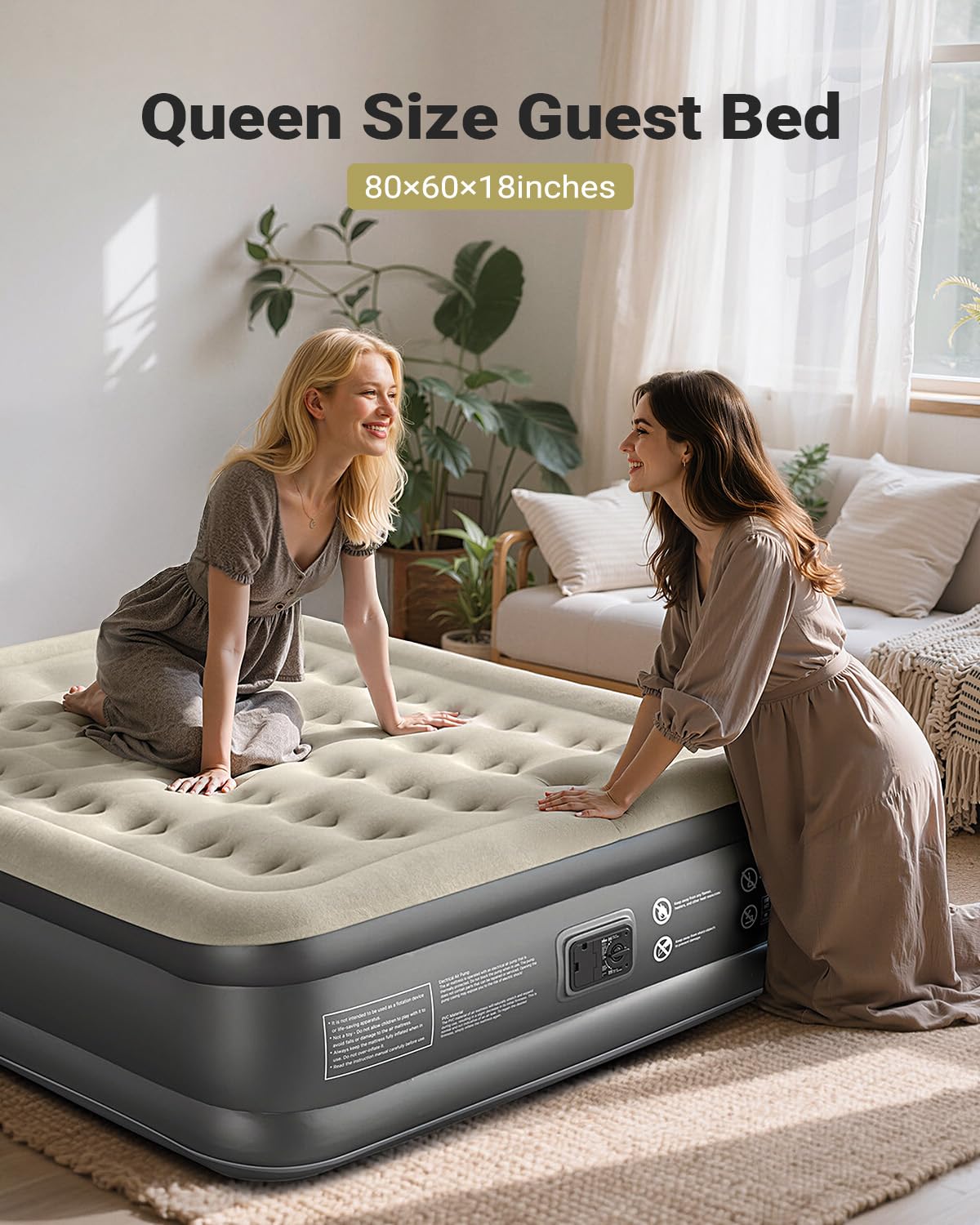 iDOO air mattress queen shows dimensions 80x60x18 inches.