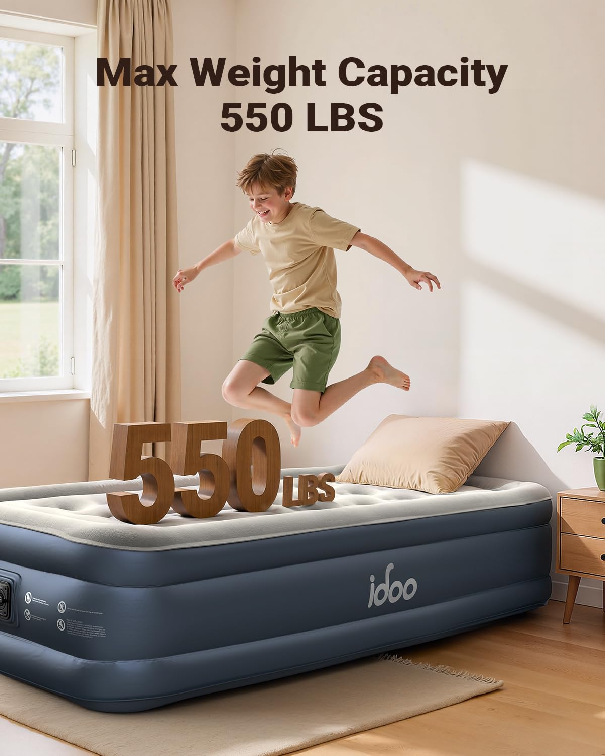 iDOO anti-slip bottom keeps the bed stable on smooth floors.