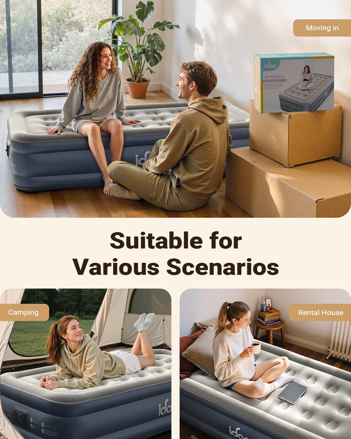 iDOO compact inflatable bed is ideal for travel and small spaces.