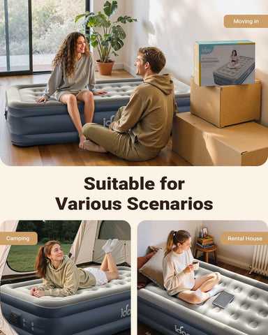 iDOO compact inflatable bed is ideal for travel and small spaces.