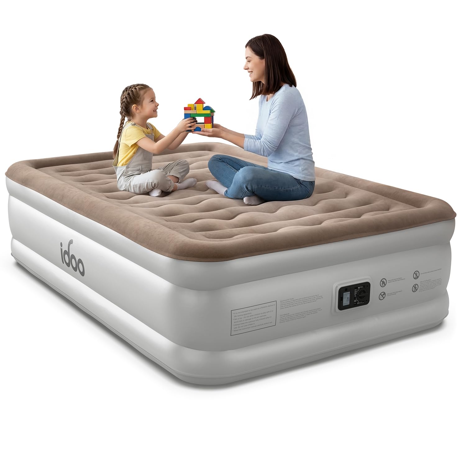 iDOO full air mattress with built-in pump inflating for quick comfort.