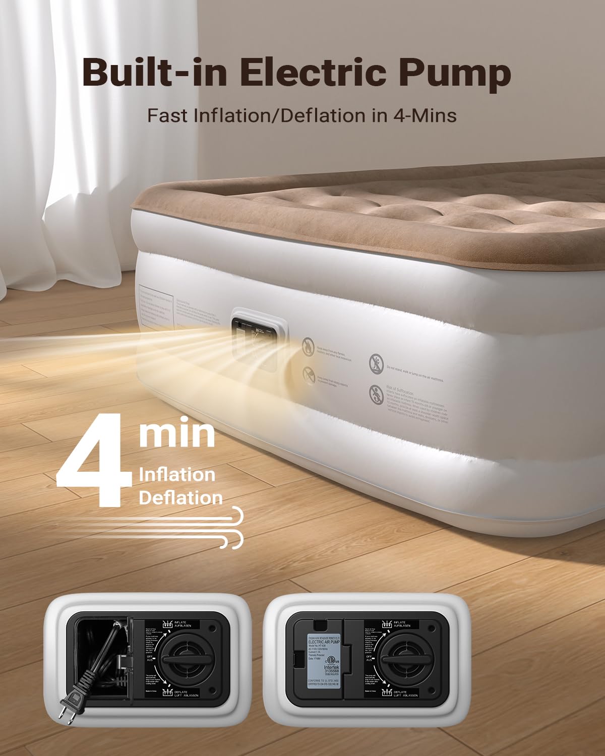 iDOO King Size Air Mattress built-in pump for fast inflation and deflation