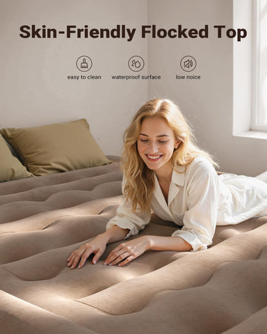 iDOO King Size Air Mattress soft flocked surface feels comfortable