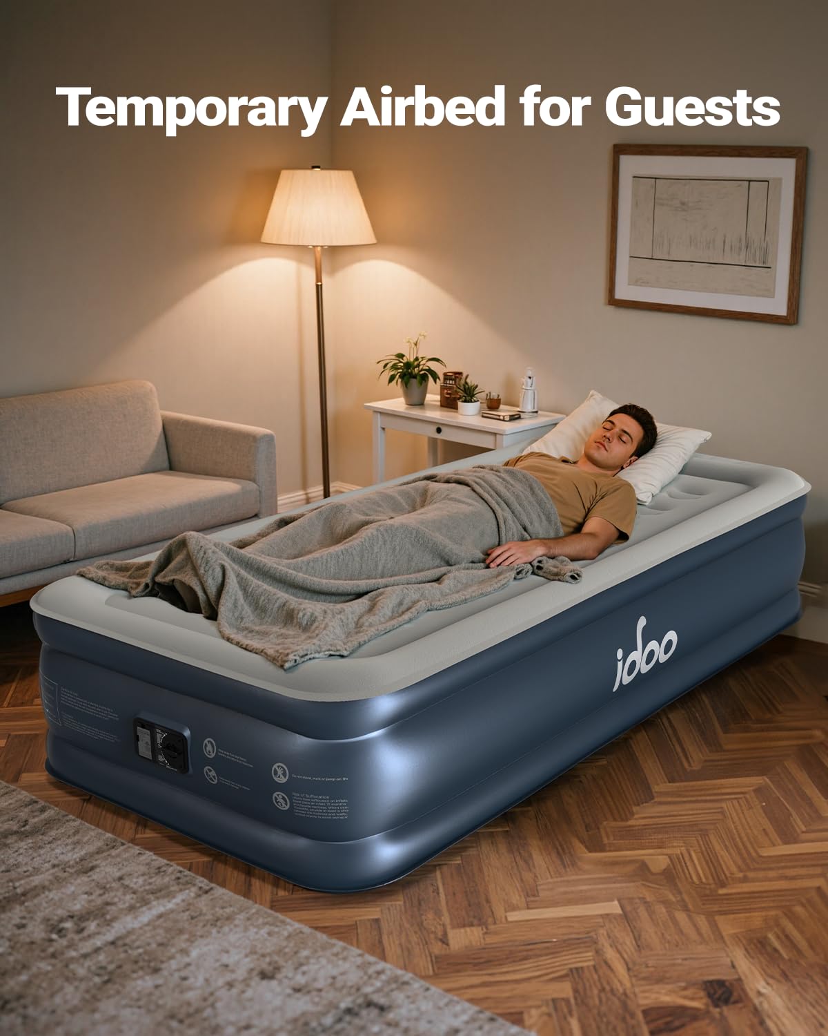 iDOO soft flocked surface provides skin-friendly, breathable comfort for bedtime.