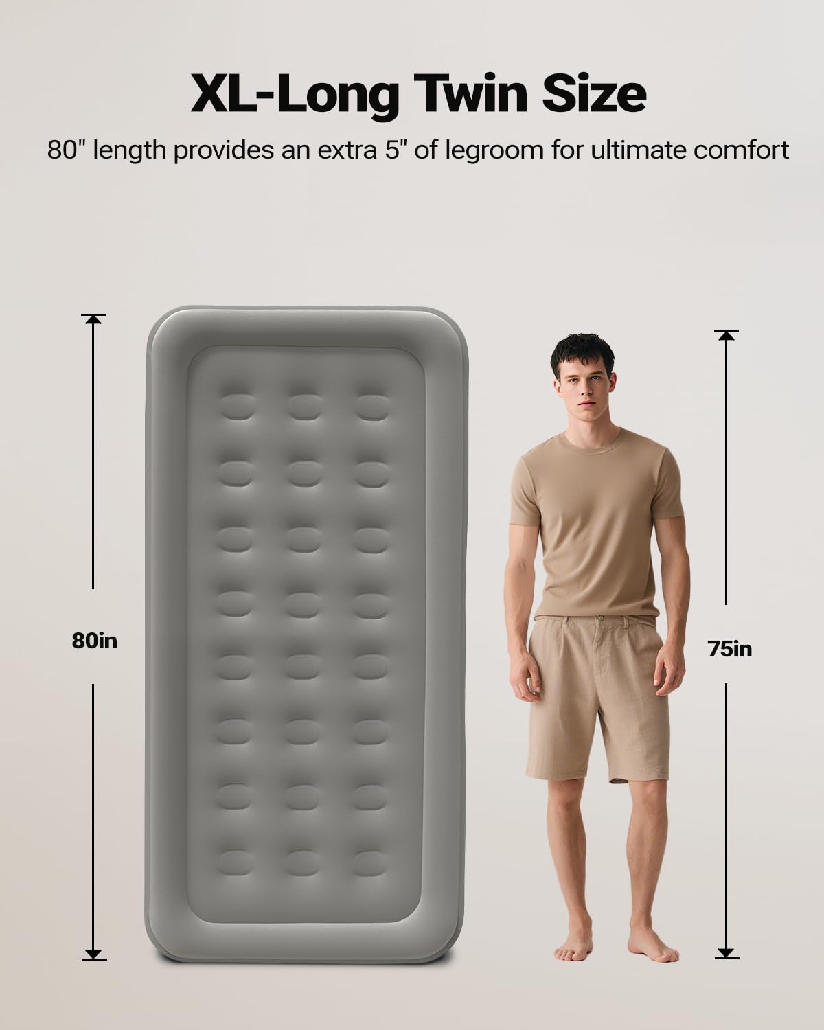 iDOO Twin XL 80-inch length provides extra-long comfort for tall sleepers.