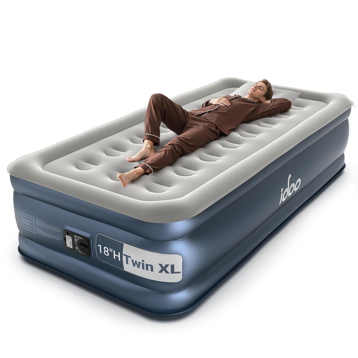 iDOO Twin XL air mattress built-in pump for quick inflation and easy setup.