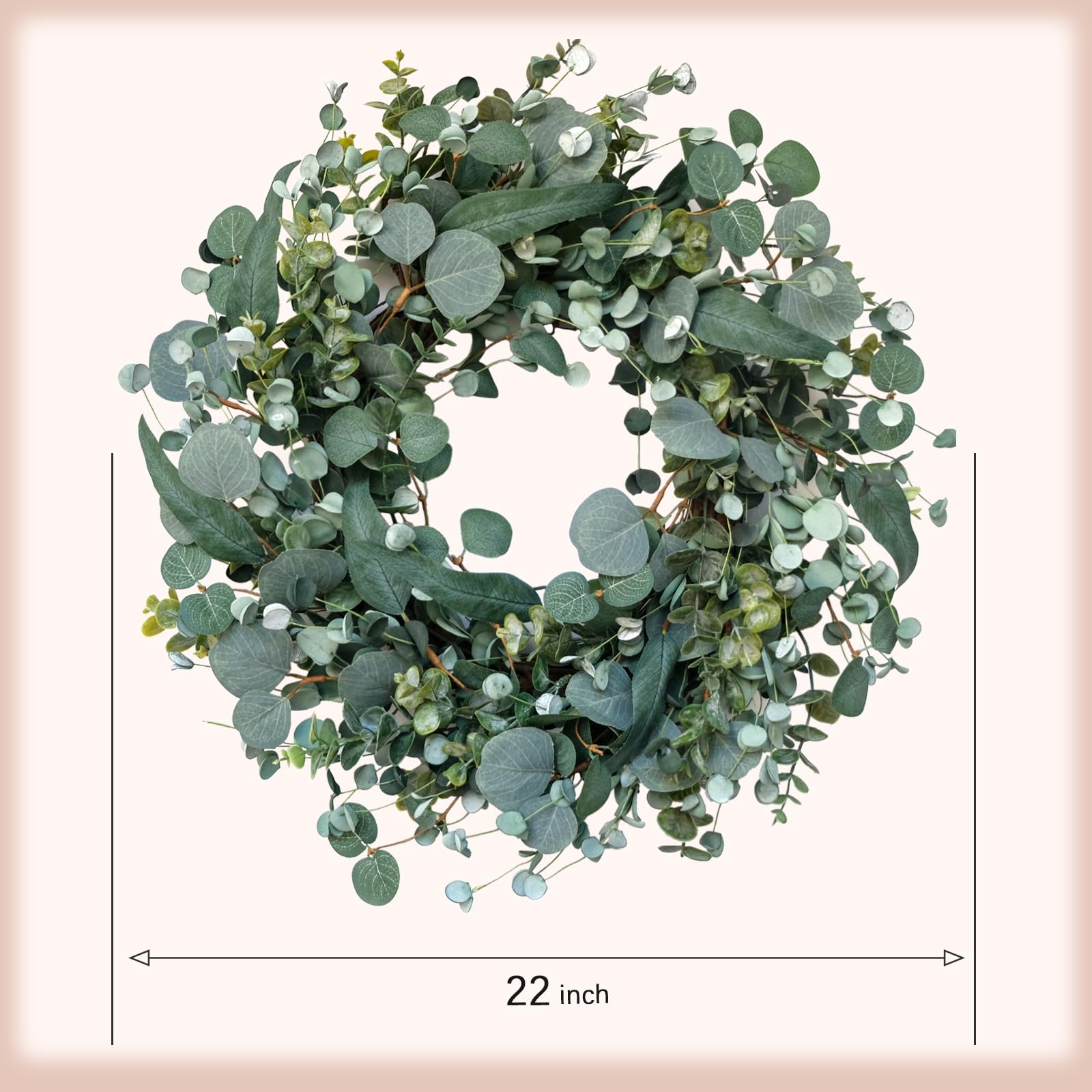 Idyllic 22-inch Eucalyptus Wreath indoor display enhances cozy spaces.