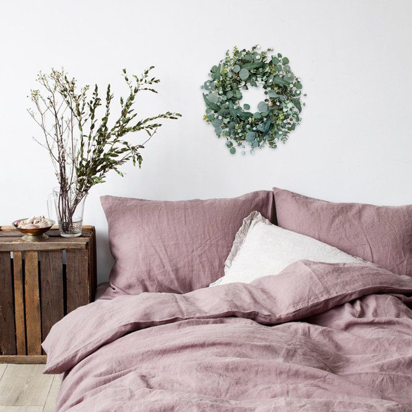 Idyllic 22-inch Eucalyptus Wreath creates elegant wedding background decor.