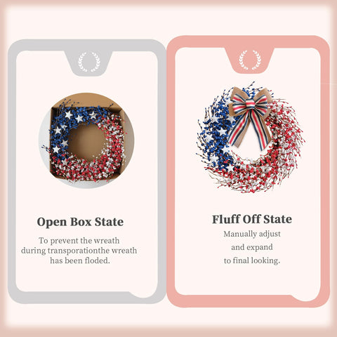 Idyllic 22inch Independence Day wreath showcases bold colors for door decor.