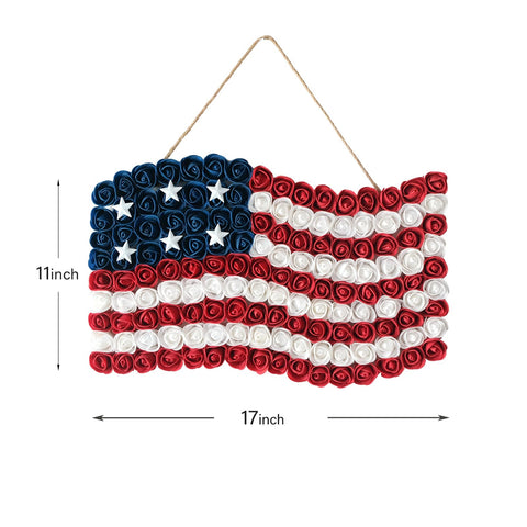 Idyllic american-flag-rose wreath with polyethylene petals for outdoor use.