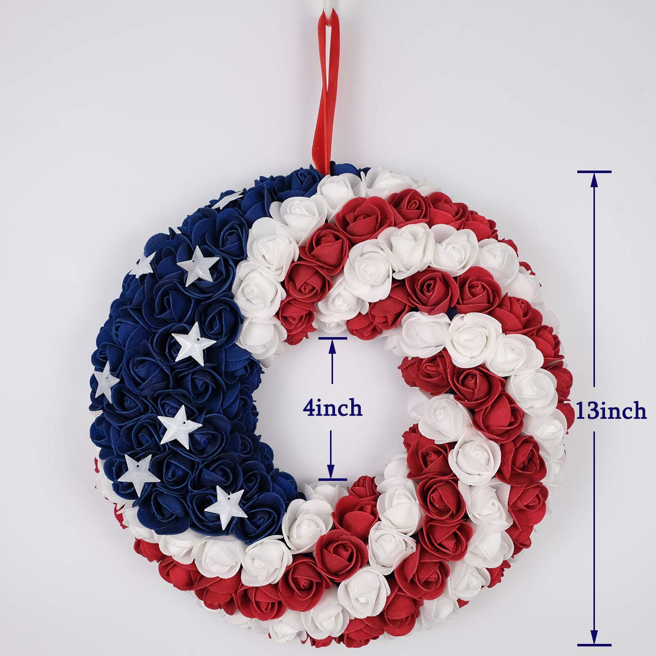 Idyllic boxwood Americana wreath for 4th of July with durable, fade-resistant colors.