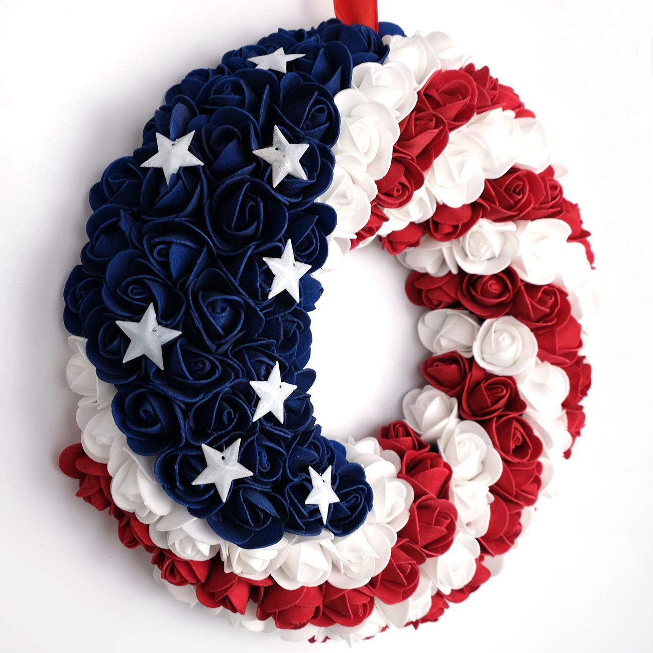 Idyllic foam and metal wreath, 13-inch diameter, lightweight for easy hanging.