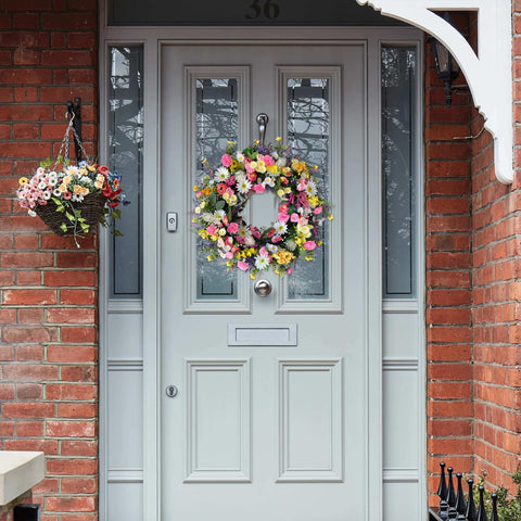 Idyllic front-door greenery wreath for indoor or outdoor display.
