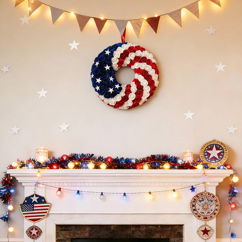 Idyllic wreath displayed in hallway for festive decor.