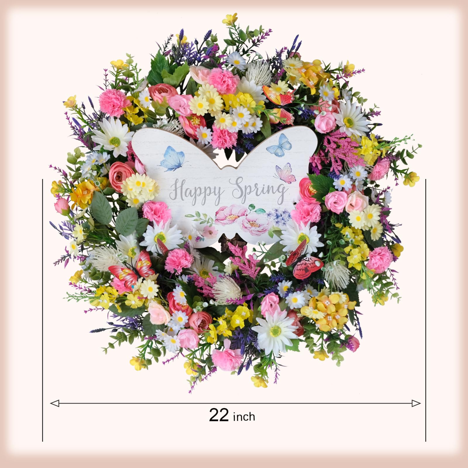 Idyllic handcrafted farmhouse wreath with wooden center board adds rustic charm.