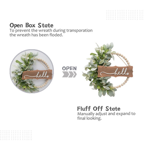 Idyllic hello and welcome door sign wreath invites guests with warmth.