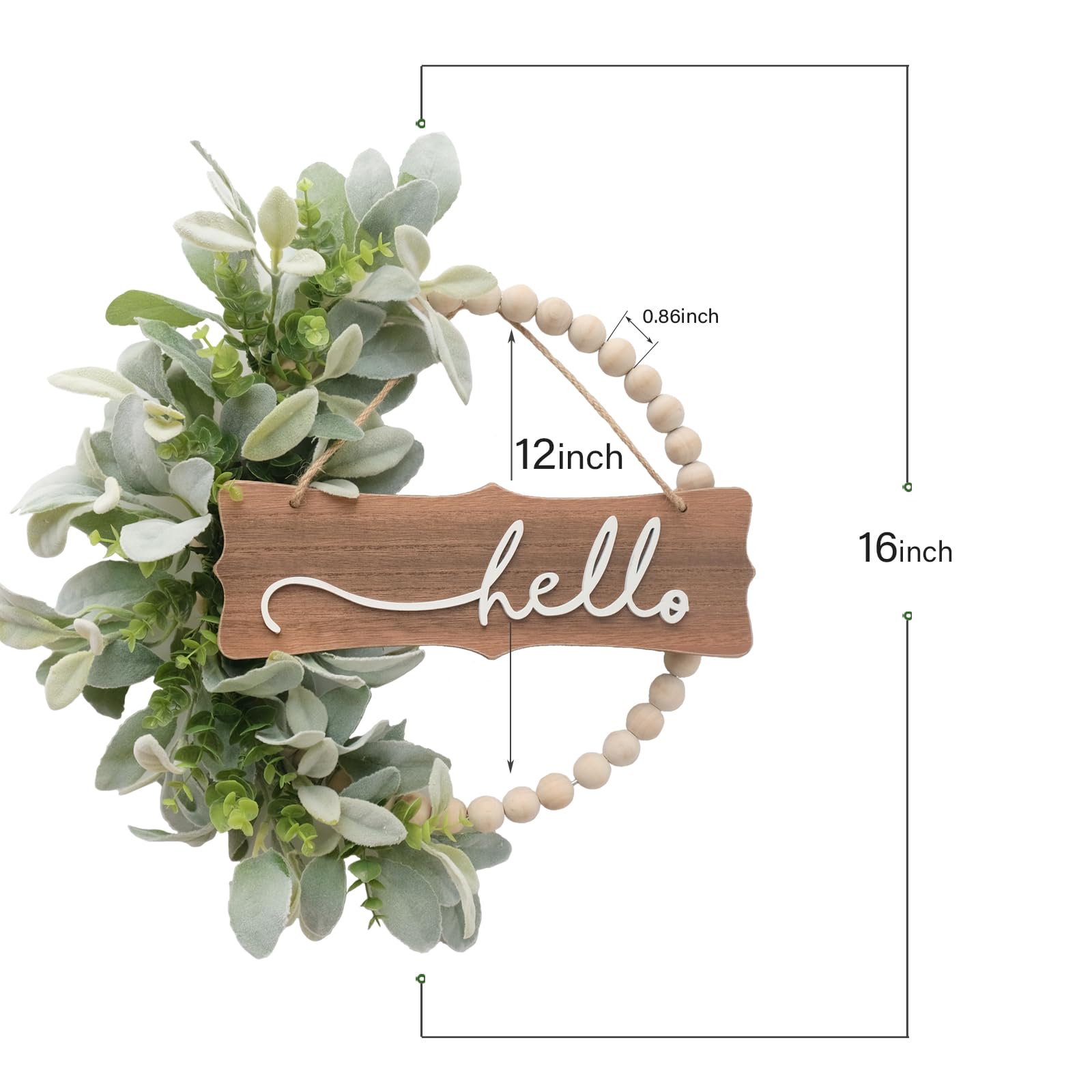 Idyllic lambs ears leaves wreath closeup shows natural texture and craft detail.